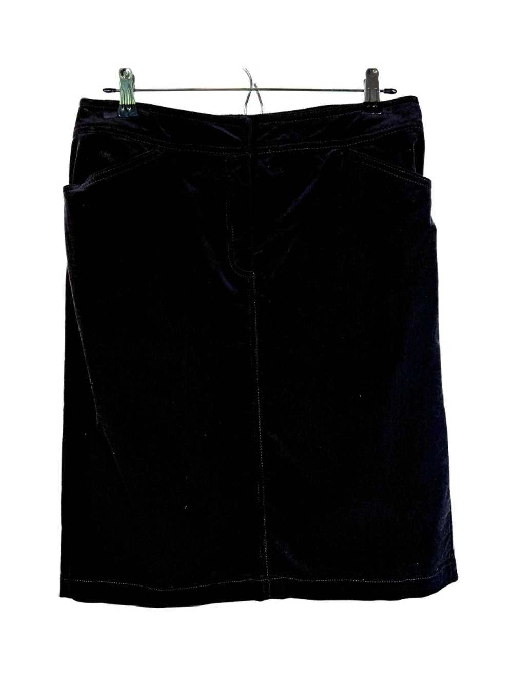 J.Crew Black Corduroy Pencil Skirt Women's Size 8 Contrast Stitch Pockets - Picture 3 of 4